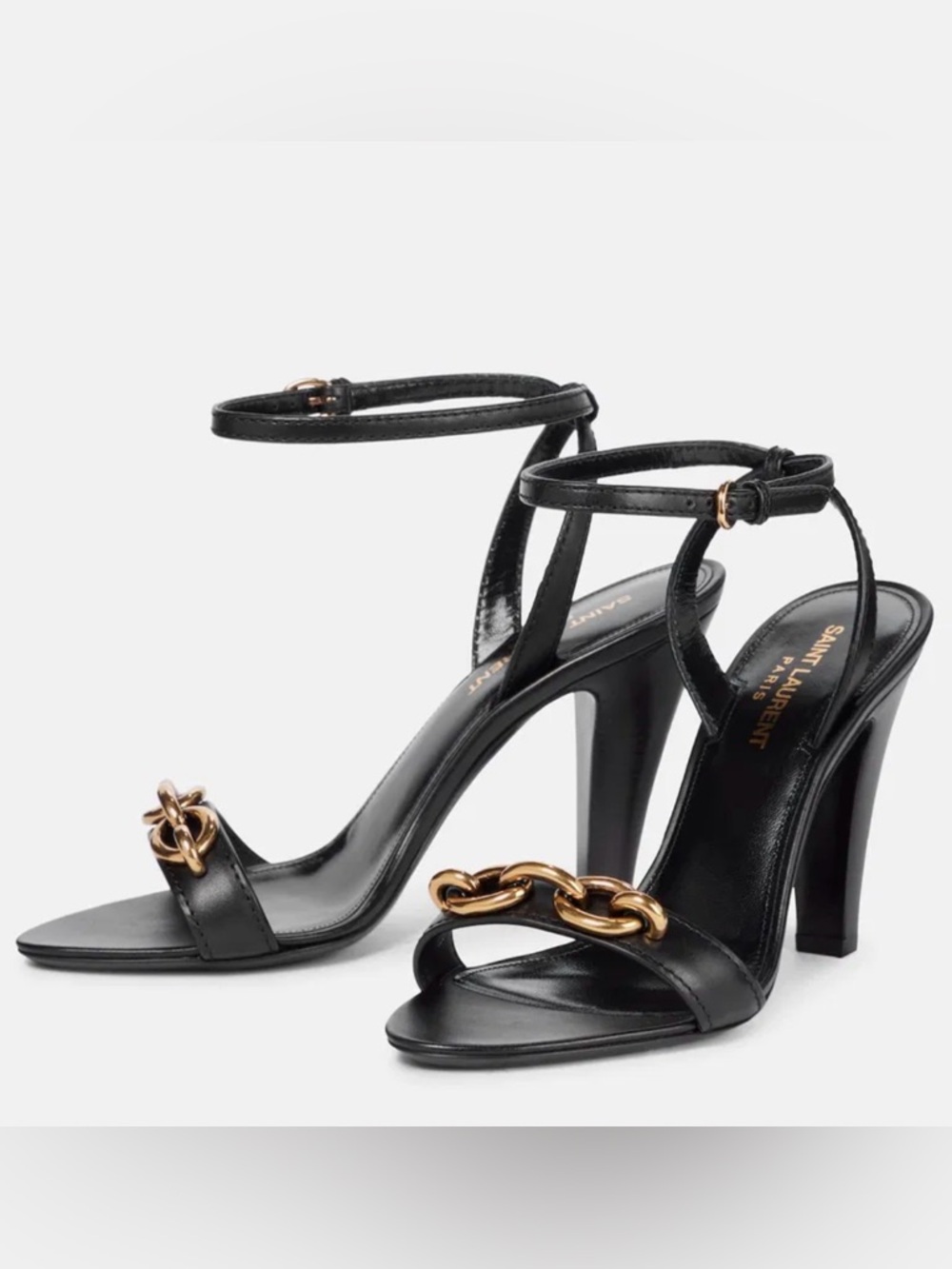 Saint Laurent Le Maillon 95 Sandals in black calf leather.  37.5